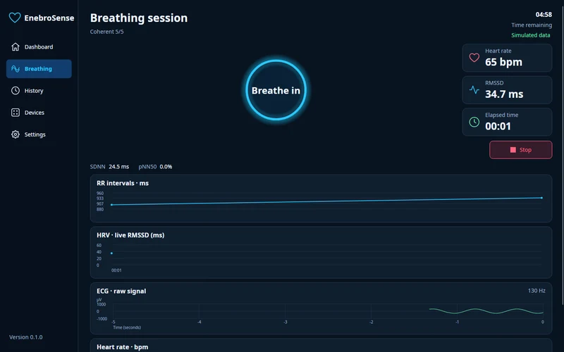 Guided breathing in EnebroSense with simulated data